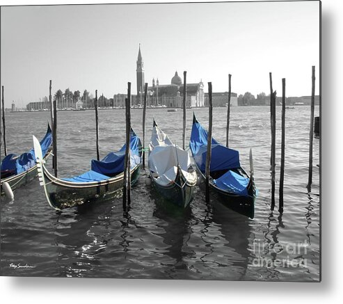 Venice Metal Print featuring the photograph Venice Italy Boats in Black and Blue by Robyn Saunders