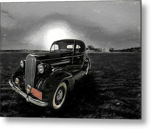 Classic Cars Metal Print featuring the mixed media Vintage 1936 Buick Classic Motorcar Sunset Beach by Joan Stratton