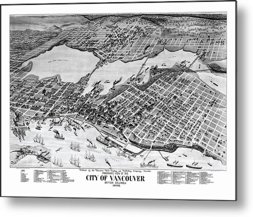 Vancouver Metal Print featuring the photograph Vintage Map City of Vancouver Canada 1898 Black and White by Carol Japp