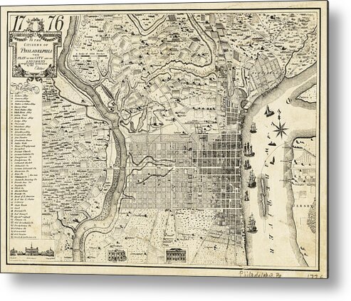 Philadelphia Metal Print featuring the photograph Vintage Map of Philadelphia Pennsylvania 1776 by Carol Japp