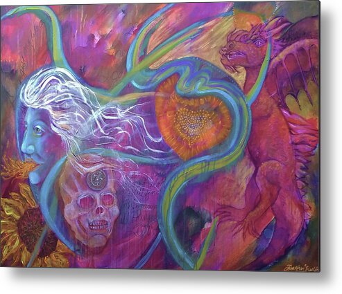 Conflict Metal Print featuring the painting WAR Dragon Callers and the Time Thieves by Feather Redfox