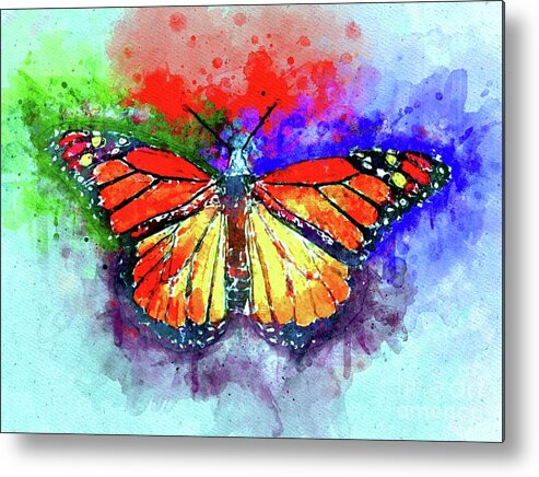 Watercolor Monarch Butterfly Metal Print featuring the mixed media Watercolor Monarch Butterfly by Daniel Janda