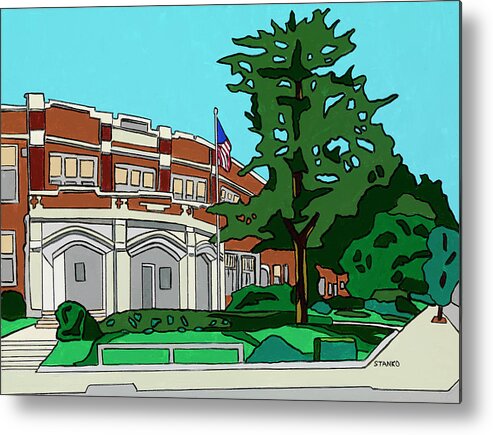 Wheeler Avenue School Valley Stream Long Island Grammar School Metal Print featuring the painting Wheeler Avenue School by Mike Stanko