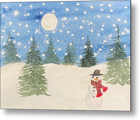 Snowman Metal Print featuring the painting Whimsical Snowman by Lisa Neuman