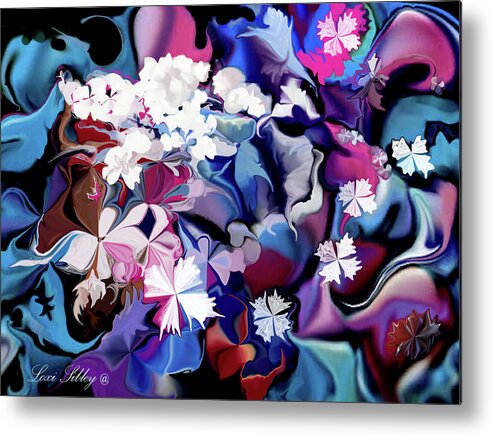 Digital Metal Print featuring the digital art White Flowers and Blues by Loxi Sibley