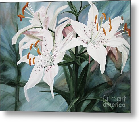 White Flower Metal Print featuring the painting White Lilies by Laurie Rohner