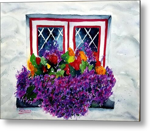 Flowers Metal Print featuring the painting Window Treatment by Ann Frederick