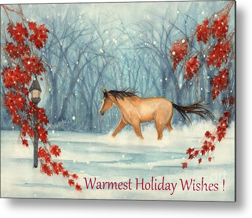 Horse Metal Print featuring the painting Winter Holiday Horse through the Snow by Janine Riley