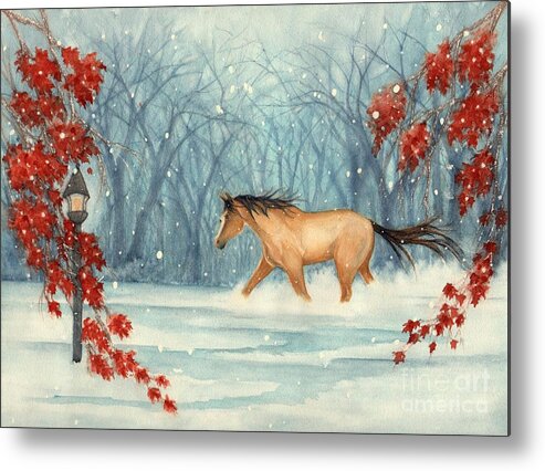 Horse Metal Print featuring the painting Winter's eve Buckskin Horse by Janine Riley