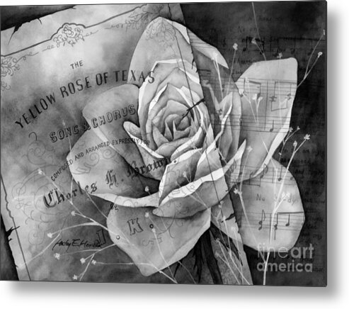 Rose Metal Print featuring the painting Yellow Rose of Texas in Black and White by Hailey E Herrera