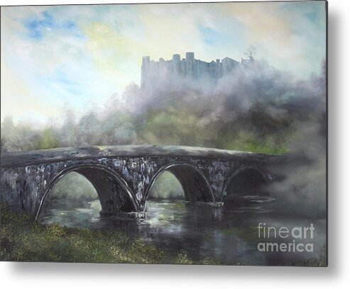 Ludlow Castle Metal Print featuring the painting Ludlow Castle in a Mist by Jean Walker