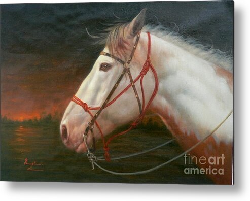 Canvas Metal Print featuring the painting Original Animal Oil Painting Art-horse#16-2-5-21 by Hongtao Huang
