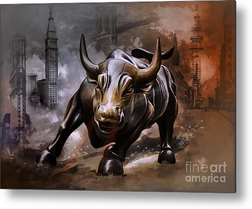 New York Metal Print featuring the painting Raging Bull by Andrzej Szczerski