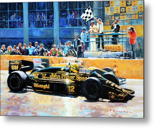 Acrylic On Canvas Metal Print featuring the painting Senna vs Mansell F1 Spanish GP 1986 by Yuriy Shevchuk