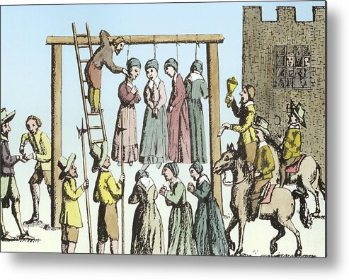 Salem Metal Print featuring the painting An Execution of Witches in England by English School