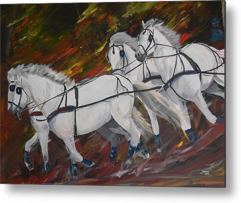 Horse Original Painting Metal Print featuring the painting Blue Team #2 by Janina Suuronen