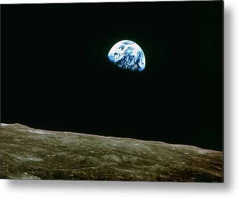 Earthrise Metal Print featuring the photograph Earthrise Over Moon #1 by Nasa