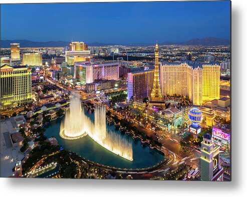 Las Vegas Replica Eiffel Tower Metal Print featuring the photograph Las Vegas Skyline At Dusk #1 by Sylvain Sonnet