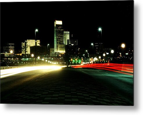 Omaha Metal Print featuring the photograph Omaha skyline at night #1 by Jetson Nguyen
