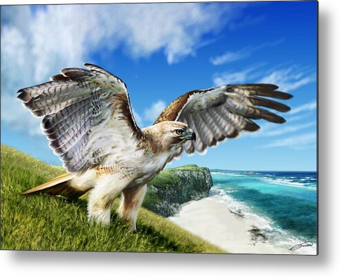 Red Tailed Hawk Metal Print featuring the digital art Red-tailed Hawk #1 by Owen Bell
