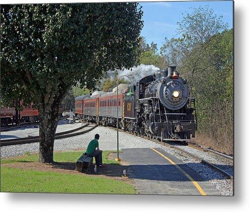 Tennessee Valley Railroad Museum Metal Print featuring the photograph Waiting on a train Color by Joseph C Hinson