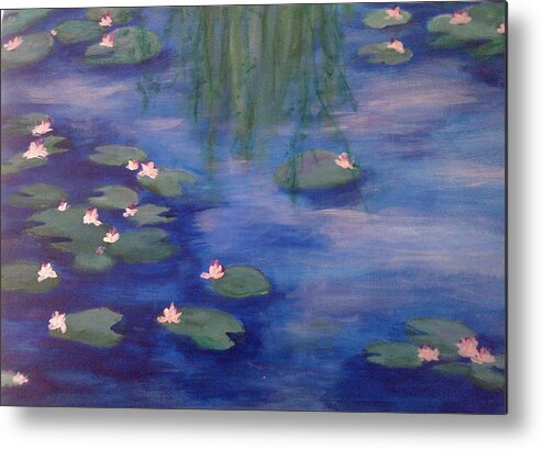 Blue Metal Print featuring the painting Waterlilies by Lynne McQueen