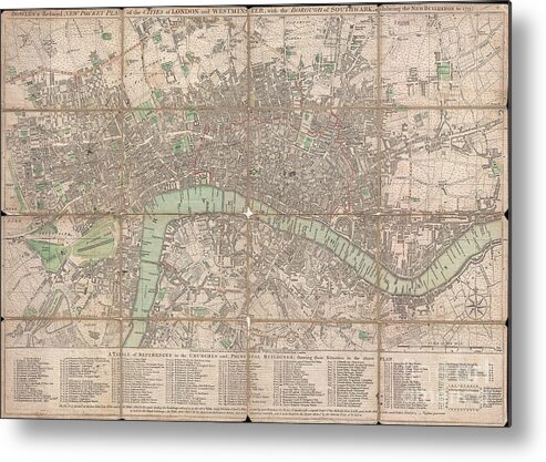 This Is A Rare 1795 Folding Pocket Map Or Street Plan Of London Metal Print featuring the photograph 1795 Bowles Pocket Map of London by Paul Fearn