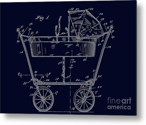 1922 Metal Print featuring the digital art 1922 Baby Carriage Patent Art BluePrint by Lesa Fine