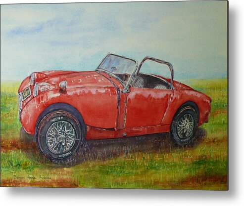 Austin-healey Metal Print featuring the painting 1958 Austin Healey Sprite Bugeye before restoration by Anna Ruzsan