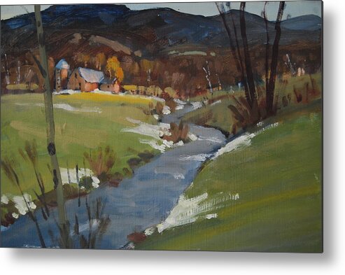 Scattered Patches Of Snow Along A Brook Metal Print featuring the painting Early Spring #2 by Len Stomski