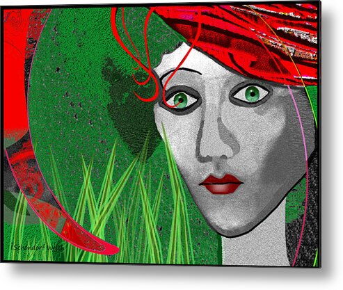 Woman Metal Print featuring the painting 210 - Lady red hat by Irmgard Schoendorf Welch