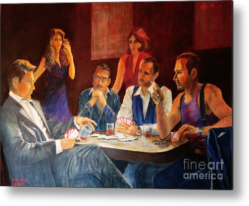 Four-man-at-the Pokertable--painting Metal Print featuring the painting Pokertable by Dagmar Helbig