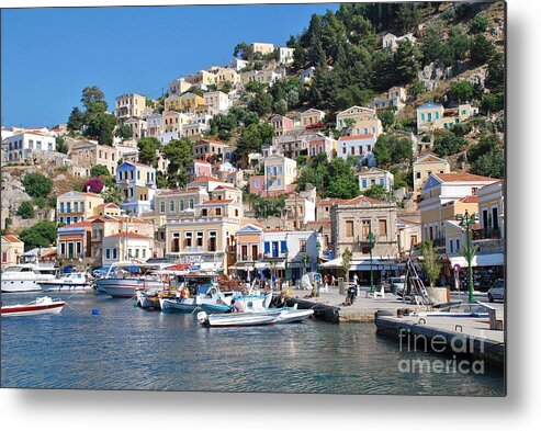 Symi Metal Print featuring the photograph Yialos harbour Symi #3 by David Fowler
