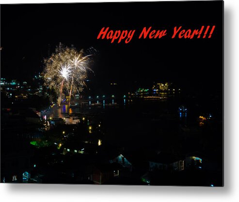 Asia Metal Print featuring the photograph Happy New Year Greeting Card - Fireworks Display #6 by Colin Utz