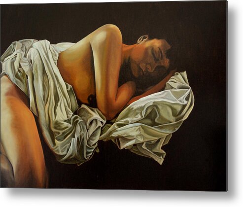 Semi-nude Metal Print featuring the painting 7 Am by Thu Nguyen