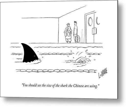 Swimming Metal Print featuring the drawing You Should See The Size Of The Shark The Chinese by Glen Le Lievre