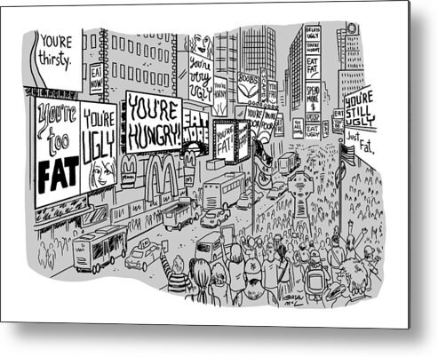 Captionless Advertising Metal Print featuring the drawing A Times Square-like Streetscape Displays Dozens by Brian Mclachlan
