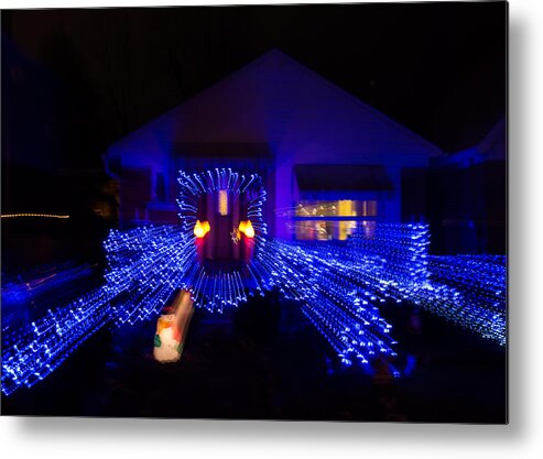 Abstract Christmas Lights Metal Print featuring the photograph Abstract Christmas Lights - Blue Holidays House Impression by Georgia Mizuleva