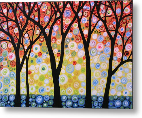 Trees Metal Print featuring the painting Abstract Original Modern Trees Landscape Print Painting ... Joyous Sky by Amy Giacomelli