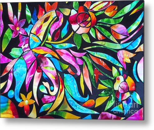 Abstract Metal Print featuring the painting Abstract Paisley and flowers by Roberto Gagliardi