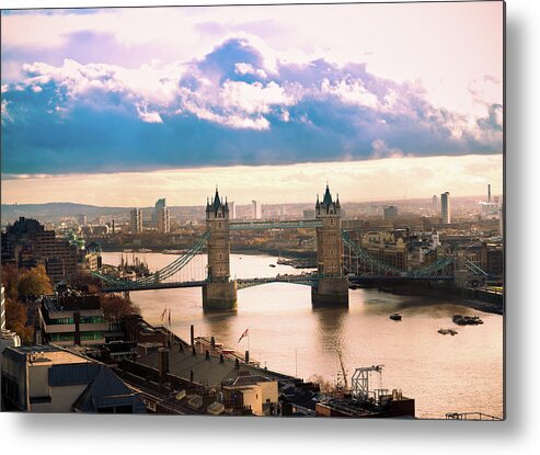 Drawbridge Metal Print featuring the photograph Aerial View Of Tower Bridge In London by Lightkey