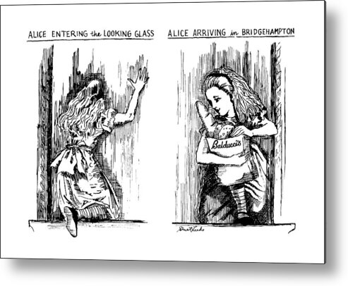 
Alice Entering The Looking Glass Alice Alice Arriving In Bridgehampton Titles For 2-panel Drawing. Alice Has A Bag From Balducci's As She Arrives. 

Alice Entering The Looking Glass Alice Alice Arriving In Bridgehampton Titles For 2-panel Drawing. Alice Has A Bag From Balducci's As She Arrives. 
Shopping Metal Print featuring the drawing Alice Entering The Looking Glass
Alice Arriving by Stuart Leeds