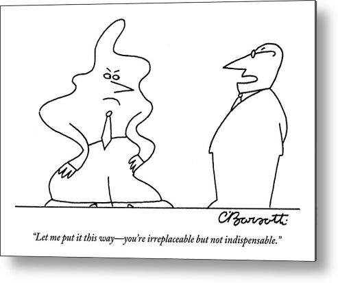 Executives Metal Print featuring the drawing An Executive Fires An Employee Who Is A Strange by Charles Barsotti