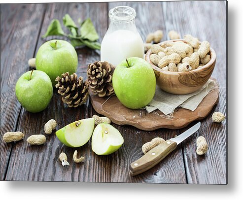 Breakfast Metal Print featuring the photograph Apples And Peanuts For Breakfast by Julia Khusainova