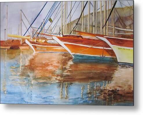 Boats Metal Print featuring the painting At the Dock by Maris Sherwood