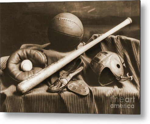 Athletic Equipment 1940 Metal Print featuring the photograph Athletic Equipment 1940 by Padre Art