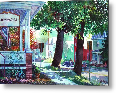 Watercolor Metal Print featuring the painting Autumn on East Main by Mick Williams