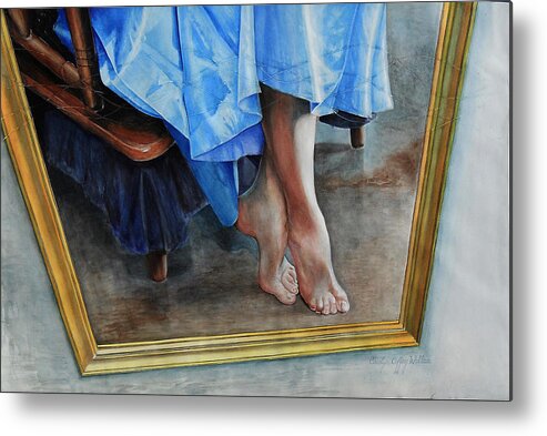 Art Metal Print featuring the painting Through the Looking Glass- A Vision in Azure, Prelude to a Dance by Carolyn Coffey Wallace