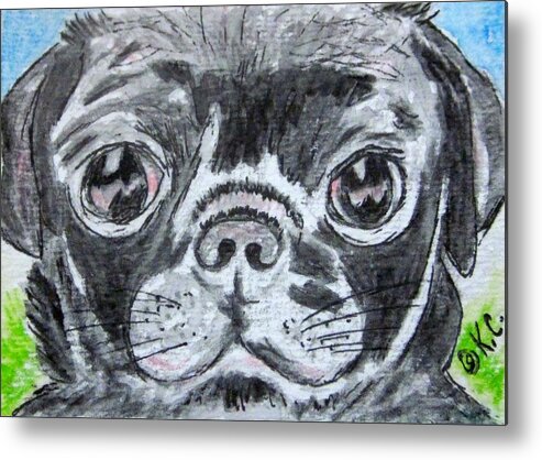 Baby Pug Metal Print featuring the painting Baby Black Pug by Kathy Marrs Chandler
