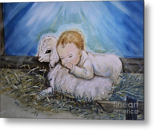 Christmas Metal Print featuring the photograph Baby Jesus Little Lamb by Nava Thompson
